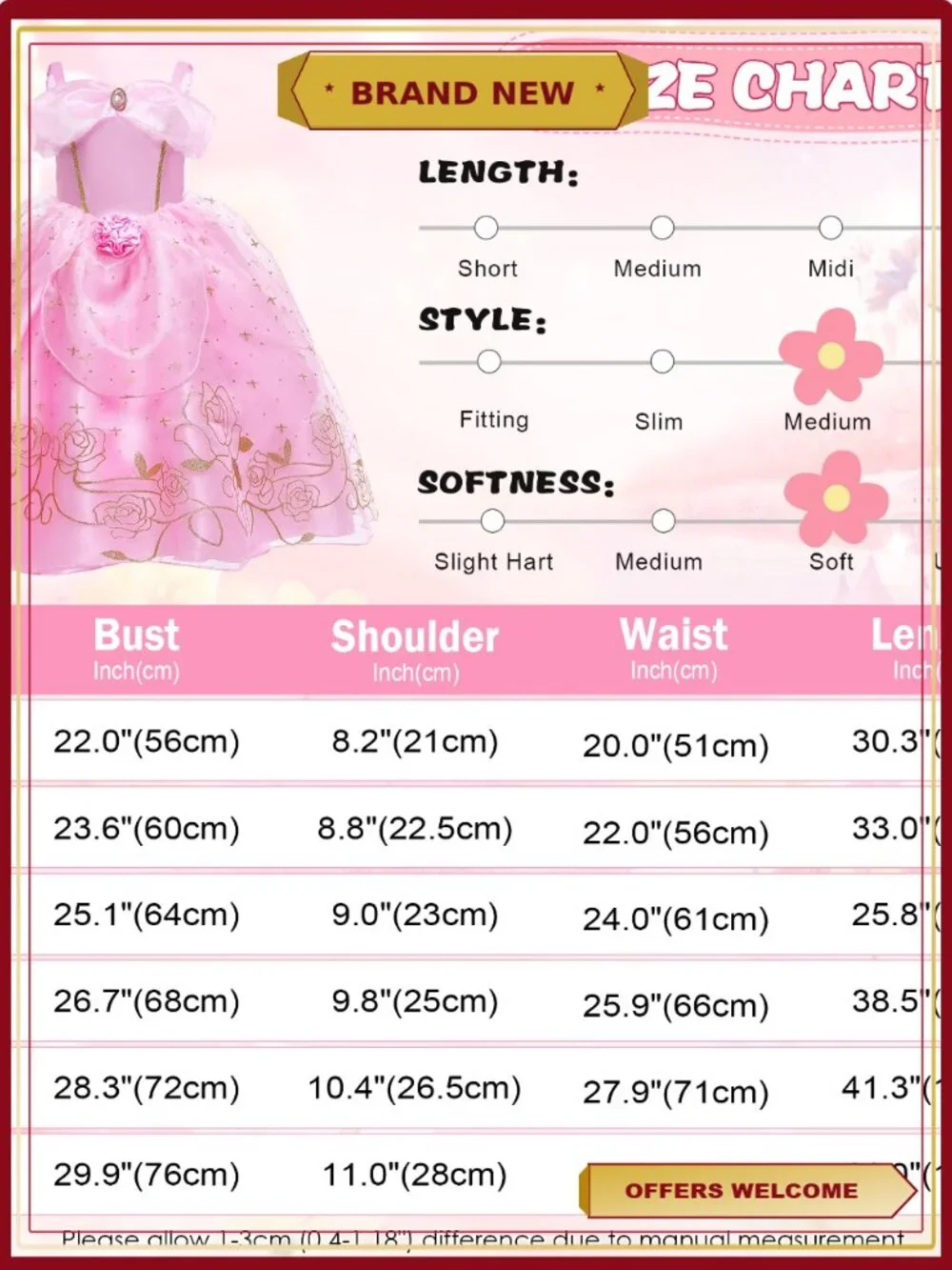 Girls Pink Princess Costume Dress Up with Accessories Halloween Party